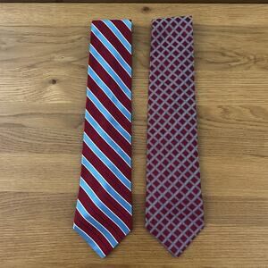 Vintage 100% Silk Tommy Hilfiger Blue & Red Ties neckties Preppy Holiday Formal